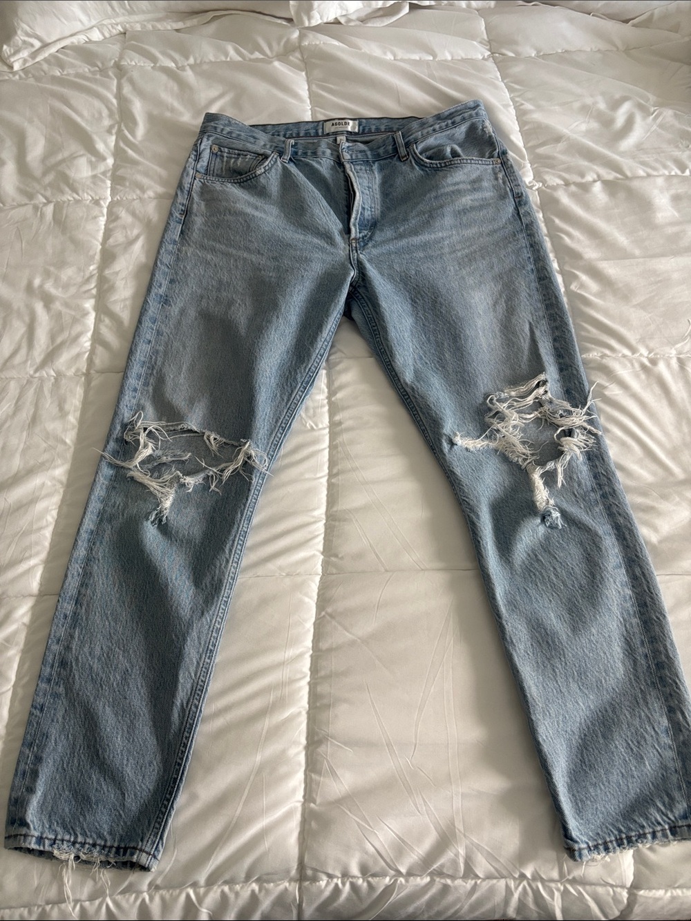Agolde Jaime Light Blue Distressed Straight Leg Jeans